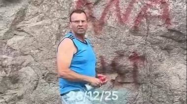 Vandalismo en Nahuel Huapi: filman a camionero pintando rocas del Valle Encantado